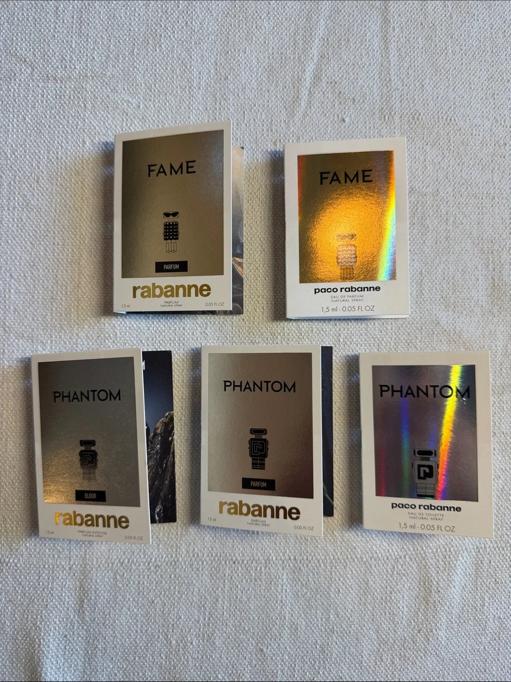 Paco Rabanne Sample Card Set of 5 Fame Snd Phantom NEW